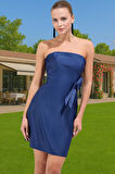 Kadın Polyester Mat Saten A Kesim Straplez Mini Abiye Elbise Rahat Kullanım Zarifane Tasarım