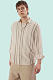 Erkek Basic Dokuma Gömlek Uzun Kollu Çizgili Yazlık Rahat Günlük Kullanım Kaliteli Malzeme