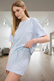 Homewear Koleksiyonu Rahat Nefes Alan %100 Pamuklu Galaksi Desenli Kadın Pijama Takımı