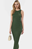 Bodycon Kalıp Midi Elbise Örme Kumaş Bisiklet Yaka Astarlı Uzun Ömürlü Rahat Ve Şık