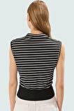 Çizgili Kolsuz Bluz Poliviskon Kaşkorse Kumaşlı Yazlık Rahat Ve Şık Kaliteli İşçilik