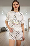 Yazlık Kedi Desenli %100 Pamuk Pijama Takımı Regular Trend Tasarım Premium Kalite