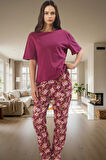 Çiçekli Örme Pamuk Pijama Takımı İdeal Ev Giyim Konforu Yüksek Kalite Uzun Ömürlü