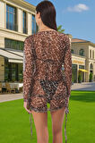 Yazlık Mini Örme Elbise Leopar Desenli V Yaka Bodycon Özenle Seçilmiş Özel Tasarım Dayanıklı Malzeme