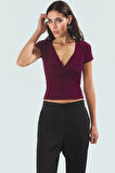 Yazlık Örme Bluz Düğüm Detay V Yaka Fitted Kalıp Rahat Kullanım Premium Kalite
