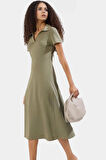 Örme Midi Elbise Rahat Şık Pamuklu Skater Kısa Kol Kaliteli İşçilik Görünüm