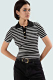 Yazlık Nefes Alan Poliviskon Kaşkorse Bluz Çizgili Polo Yaka Kaliteli İşçilik