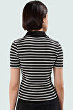 Yazlık Nefes Alan Poliviskon Kaşkorse Bluz Çizgili Polo Yaka Kaliteli İşçilik