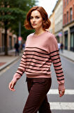 Kadın Bisiklet Yaka Çizgili Triko Kazak Standart Kol Rahat Kalıp Günlük Sonbahar Kış Şıklığı