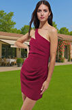 Asimetrik Yaka Mini Elbise Bodycon Kalıp Polyester Elastan Şık Elbise Seçkin Malzeme Özenle Seçilmiş