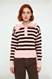 Kadın Casual Crop Regular Kalıp Triko Kazak Devrik Yaka Çizgili Düşük Kollu Soğuk Havalar İçin