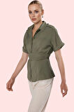 Kadın Regular Fit Kısa Kollu Gömlek Düz Desen Business Stil Günlük Kullanım Modern Tasarım