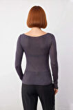 Kadın Şık Günlük Bisiklet Yaka İnce Dokulu Rahat Kesim Viskoz Uzun Kollu Triko Bluz Modeli