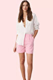Kadın Dokuma Keten Karışımlı Şort Çizgili Yüksek Bel Günlük Casual Yaz Aylarının Vazgeçilmezi