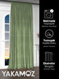 Yakamoz Kadife Görünüm Çağla Yeşili Ada Fon Perde Ekstraforlu Velvet Touch Serisi