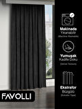 FAVOLLİ Kadife Dokulu Siyah Ada Fon Perde Ekstrafor Büzgülü Dream Series