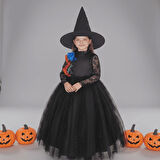 Cadı Kostümü Tarlatanlı Kız Çocuk için –  Halloween Elbise Ve Şapka