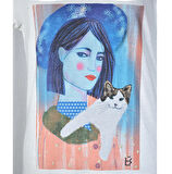 Kadın Ekru Pati Baskılı Özel Tasarım Limited Edition V Yaka Cut Out Detaylı Modal Pamuk T-shirt