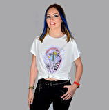 Kadın Ekru Shoe-holic Baskılı Özel Tasarım Limited Edition Bisiklet Yaka Modal Pamuk T-shirt