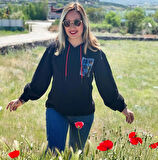 Kadın Siyah Space Flower Baskılı Özel Tasarım Limited Edition Kapşonlu Sweatshirt