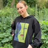 Kadın Siyah  Baskılı Özel Tasarım Limited Edition Kapşonlu Sweatshirt