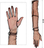 Çocuk Uzun Boy Likralı Siyah Renk Yetişkin Mega Tül Eldiven 53 cm