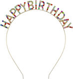 Çocuk   Rengarenk Kristal Taşlı Ekstra Lüks Gümüş Kaplama Happy Birthday Taç 16x17 cm