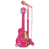 Elektronik Ayaklı Mikrofonlu Pembe Gitar, Çocuklar İçin Eğitici Müzik Aleti