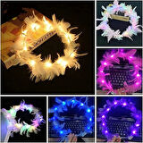 Led Işıklı Rengarenk Yanan 3 Fonksiyonlu Beyaz Parti Tacı 12x12 cm