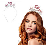 Kristal Taşlı Pembe Birthday Princess Yazılı Parti Tacı 19x11 cm Şık Tasarım