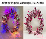 Kalp Püsküllü Gece Parıltısı 3 Modlu LED&amp;#39;li Işıklı Taç Fuşya Renk