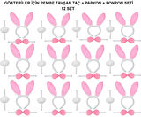 Nessiworld Pembe Tavşan Kostüm Seti – Taç, Papyon, Ponpon (12’li Paket)