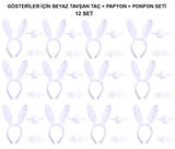 Nessiworld Beyaz Tavşan Kostüm Seti – Taç, Papyon, Kuyruk (12’li Paket)