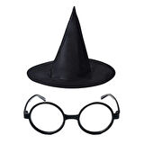 Çocuk Harry Potter Büyücü Şapkası ve Harry Potter Büyücü Gözlüğü Siyah Renk