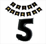 5 Yaş Siyah Folyo Balon+ Siyah Gold Banner 