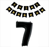 7 Yaş Siyah Folyo Balon+ Siyah Gold Banner 