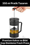 Premium Kahve ve Bitki Çayı Demleme Hazırlayıcı French Press Pratik Kulplu Demlik 350 ml Siyah
