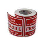 Fragile Roll Label 70mm X 80mm 250 Pcs "Please Handle With Care Thank You" Coated Stickers