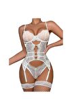 Gelinlik Babydoll Takım - Dantel Kalp Detaylı Fantezi Jartiyer Takım