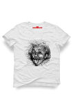 Einstein Karakalem Erkek Baskılı Beyaz Tshirt