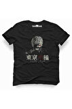 Anime Tokyo Ghoul Kaneki Ken Eye Erkek Baskılı Siyah Tshirt