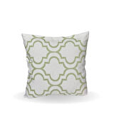 FREFLY  STORE  Beyaz Zeminde Yeşil Geometrik Motifli Mozaik Desenli Dijital Baskılı Yastık Kırlent Kılıfı