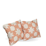 FREFLY  STORE  Beyaz Zeminde TuruncuGeometrik Motifli Mozaik Desenli Dijital Baskılı Yastık Kırlent Kılıfı