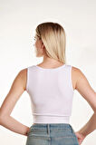 Kadın Crop Kare Yaka Fitilli Askılı Basic Top Büstiyer Atlet Bluz,