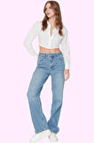 Kadın Denim Regular Wide Leg Kot Pantolon Düşük Bel Pamuk Günlük Kullanım Kaliteli Malzeme
