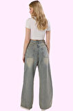 Kadın Denim Baggy Pantolon Yüksek Bel Geniş Paça Pamuk Günlük Kullanım Yaz Aylarının Vazgeçilmezi