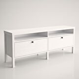 Sakura Olite 2 çekmeceli tv ünitesi-Wood Beyaz-Minifiks Bağlantılı