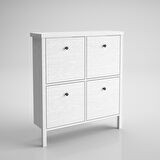 Sakura Floransa  4 kapaklı ayakkabılık -Wood Beyaz-Minifiks Bağlantılı