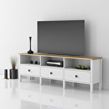Sakura Suva  3 çekmeceli  tv ünitesi -Wood Beyaz-Minifiks Bağlantılı