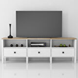 Sakura Suva  3 çekmeceli  tv ünitesi -Wood Beyaz-Minifiks Bağlantılı